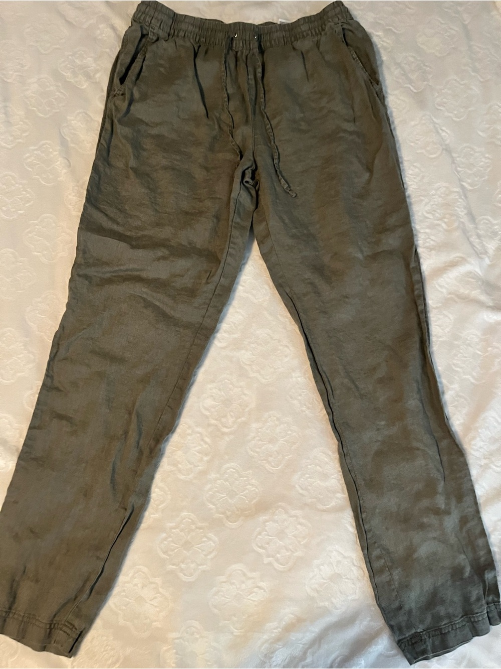 H&M women's Olive Drawstring linen pants sz med